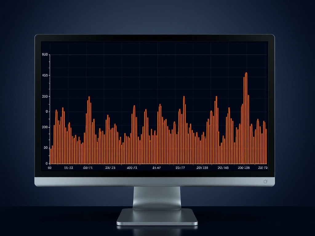 frame time graph with spikes representing stutter, clean technical visualization on monitor