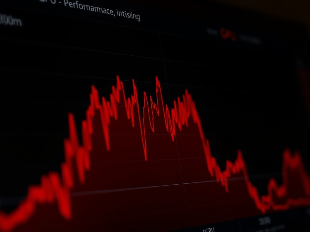close-up of GPU performance graph with spikes, dark UI, technical monitoring software
