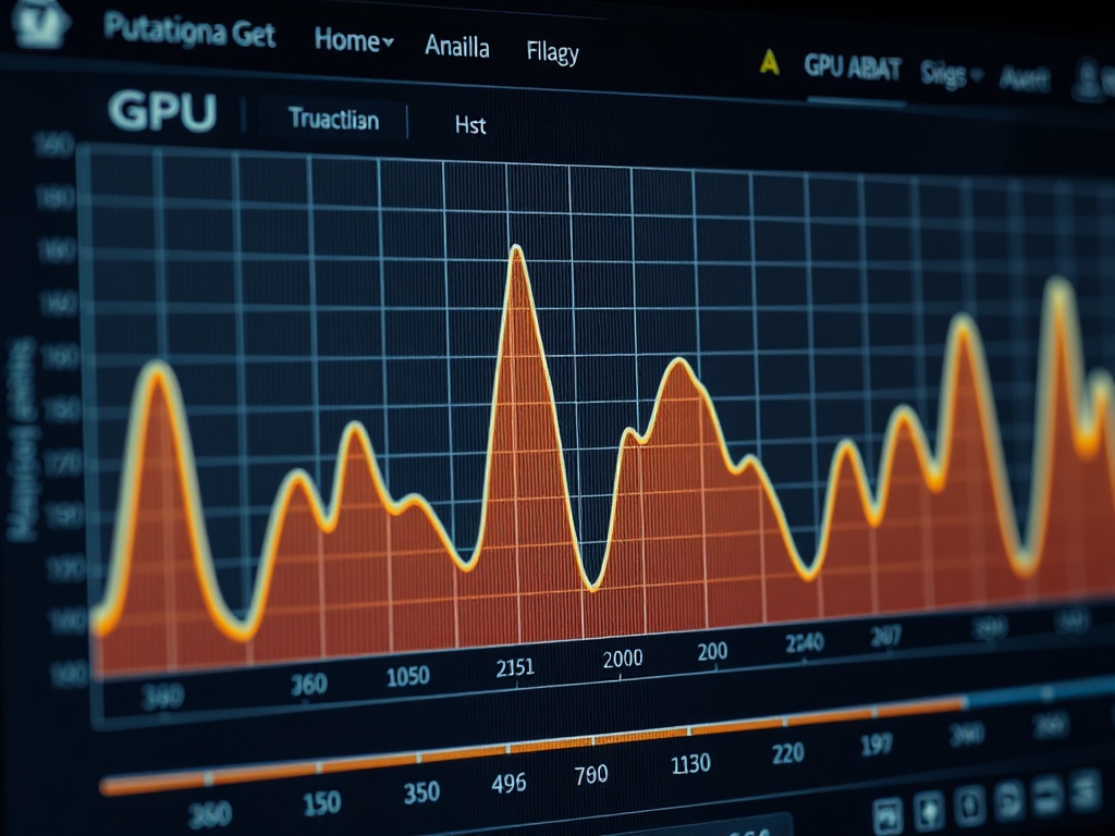 close-up of GPU and CPU usage overlay with inconsistent frame delivery timing, realistic monitoring UI