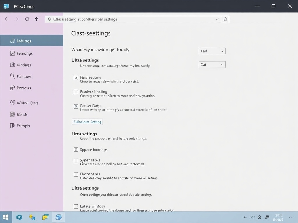 a cluttered PC settings menu with ultra settings highlighted and a warning symbol indicating performance issues