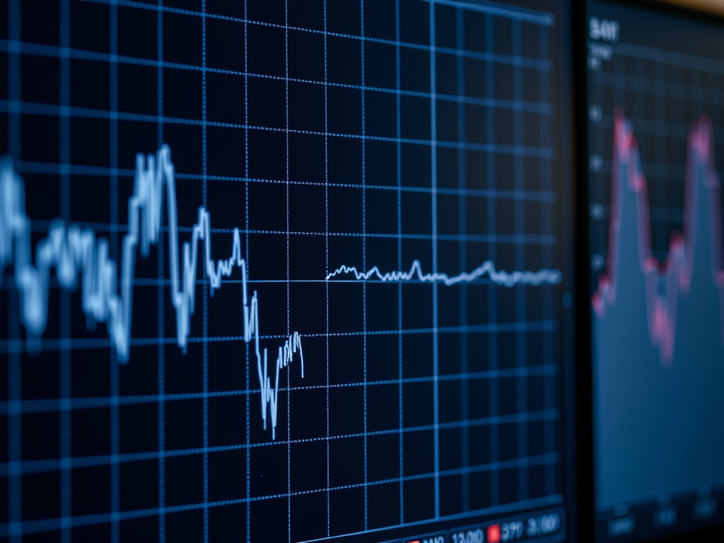 close-up of a monitor displaying a frame-time graph with sharp spikes and dips, contrasted with a smooth flat graph beside it, technical comparison