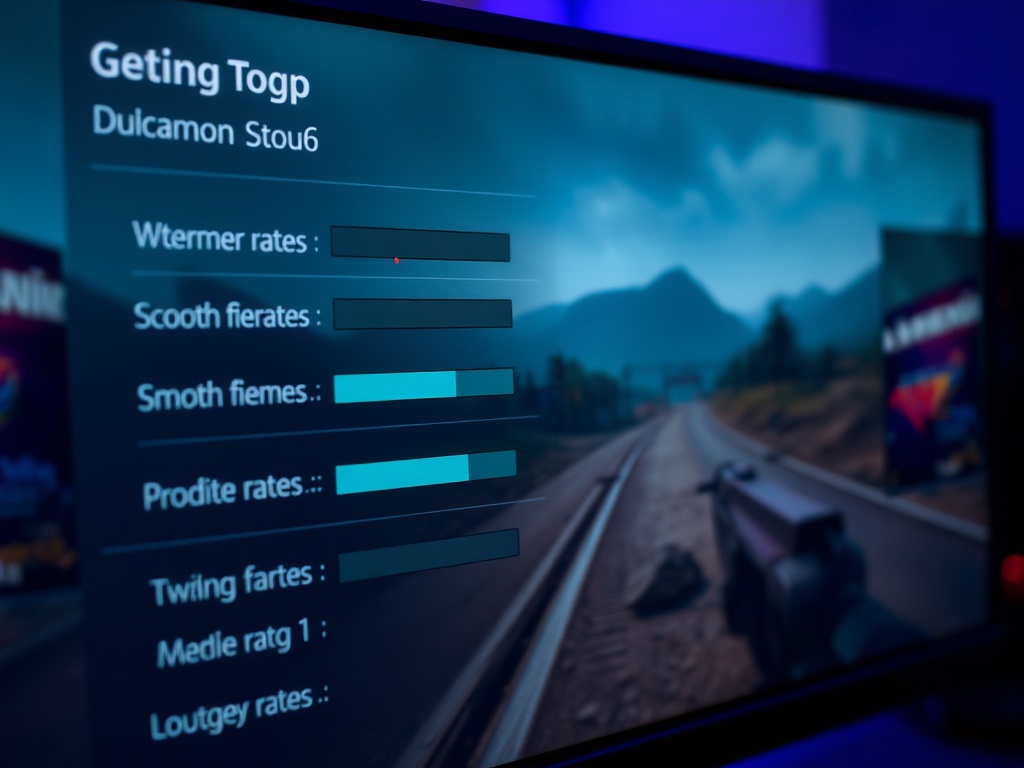 Close-up of a gaming monitor showing optimized game settings with smooth frame rates.