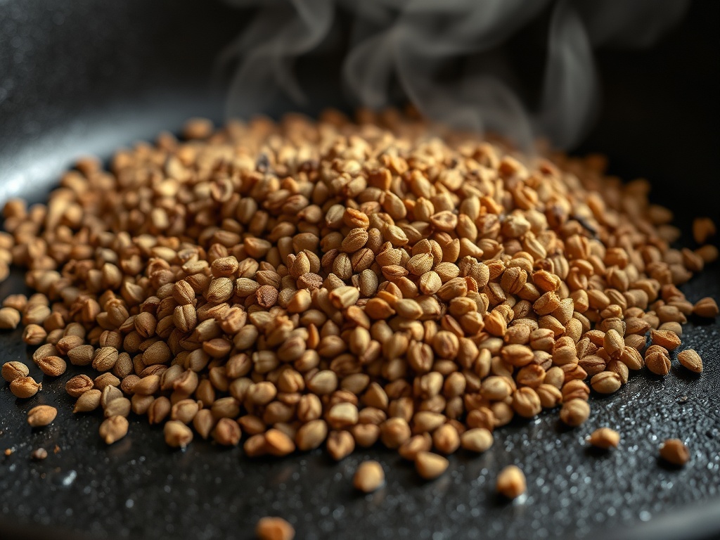 Toasted cumin seeds releasing their smoky fragrance on a cast-iron pan