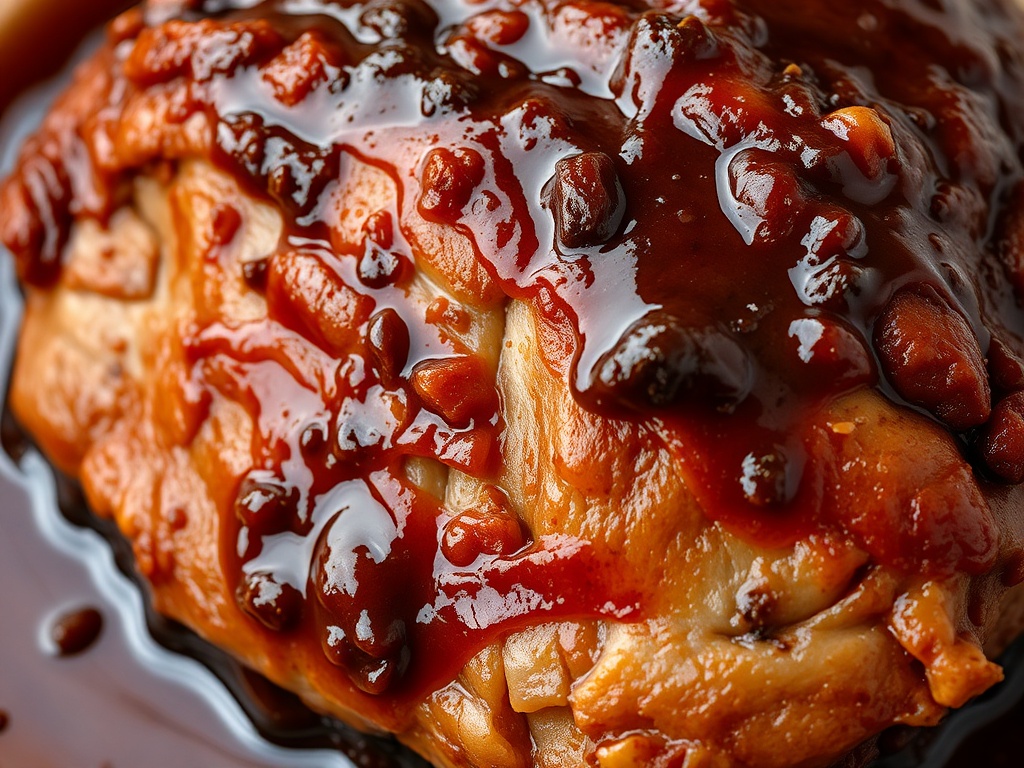 Close-up of a tender, slow-braised pork shoulder with a rich, dark sauce