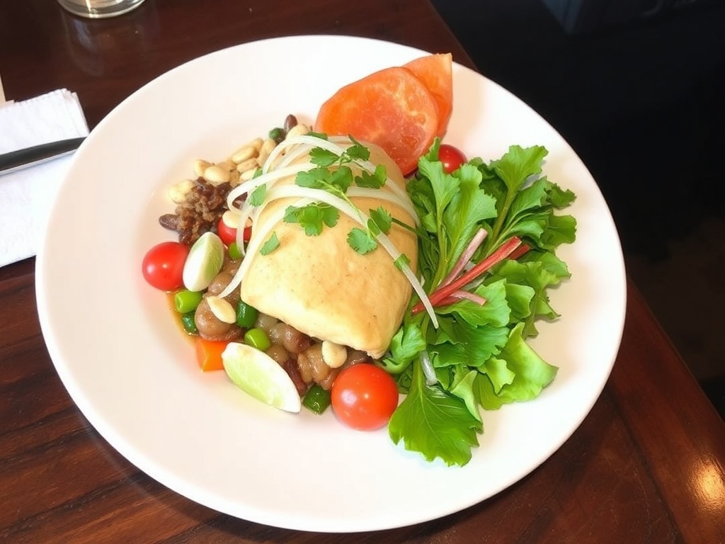 A beautifully plated dish at a local restaurant in Grande Prairie with fresh ingredients and vibrant colors.