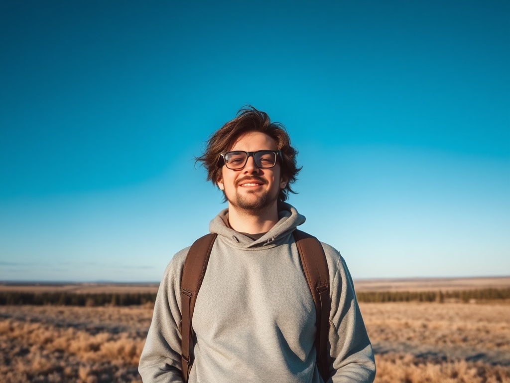 confident person standing outdoors Grande Prairie Alberta big sky horizon calm lifestyle rugged independence