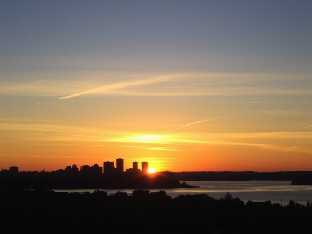 sunset over false creek with granville island silhouettes warm golden light reflections peaceful scene
