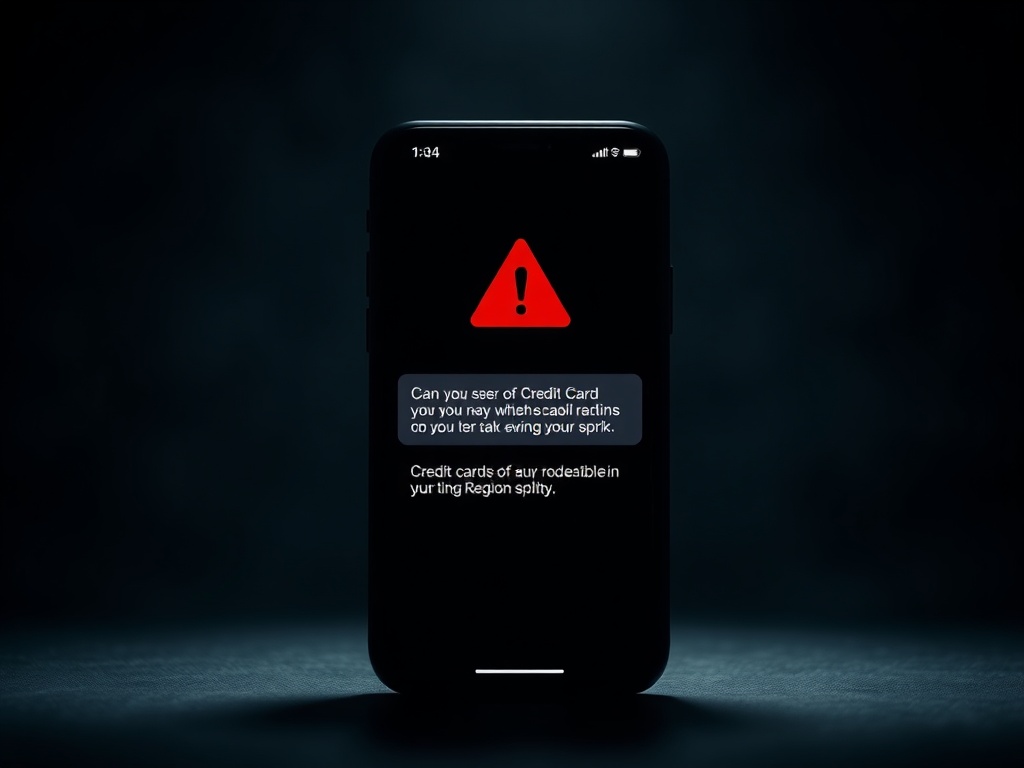 warning concept with credit card and subscription alert on phone screen, dark background, dramatic lighting