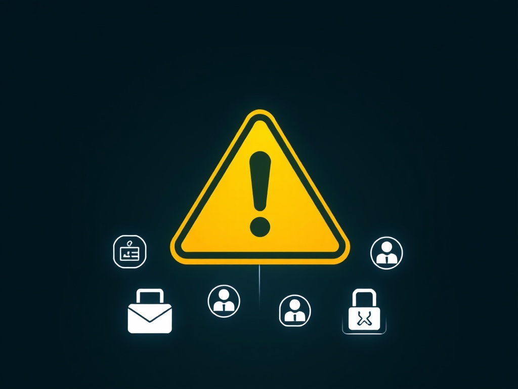 caution sign with online safety icons