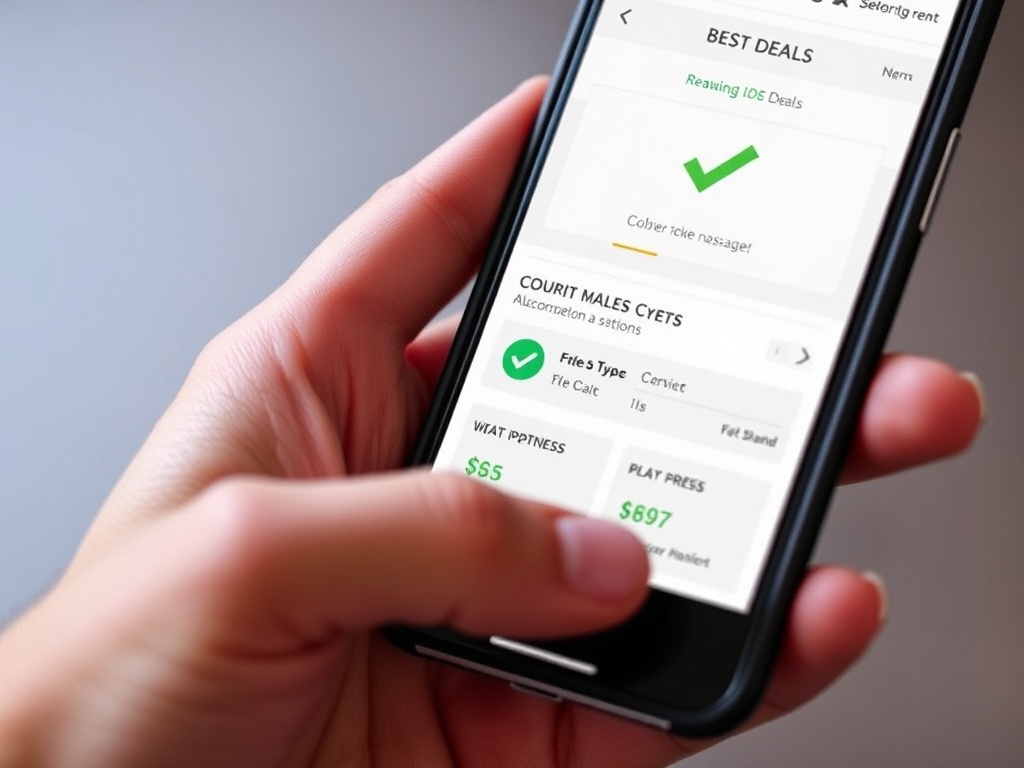 smartphone displaying a deals website with a green checkmark