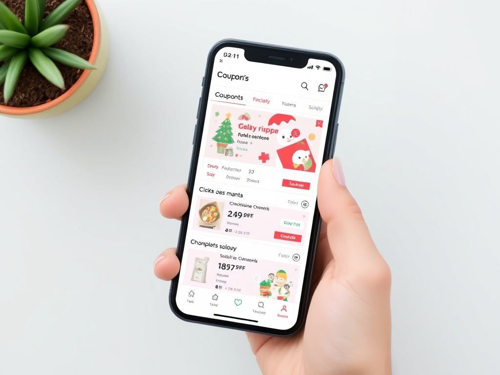 smartphone screen showing a coupon app interface with discounts