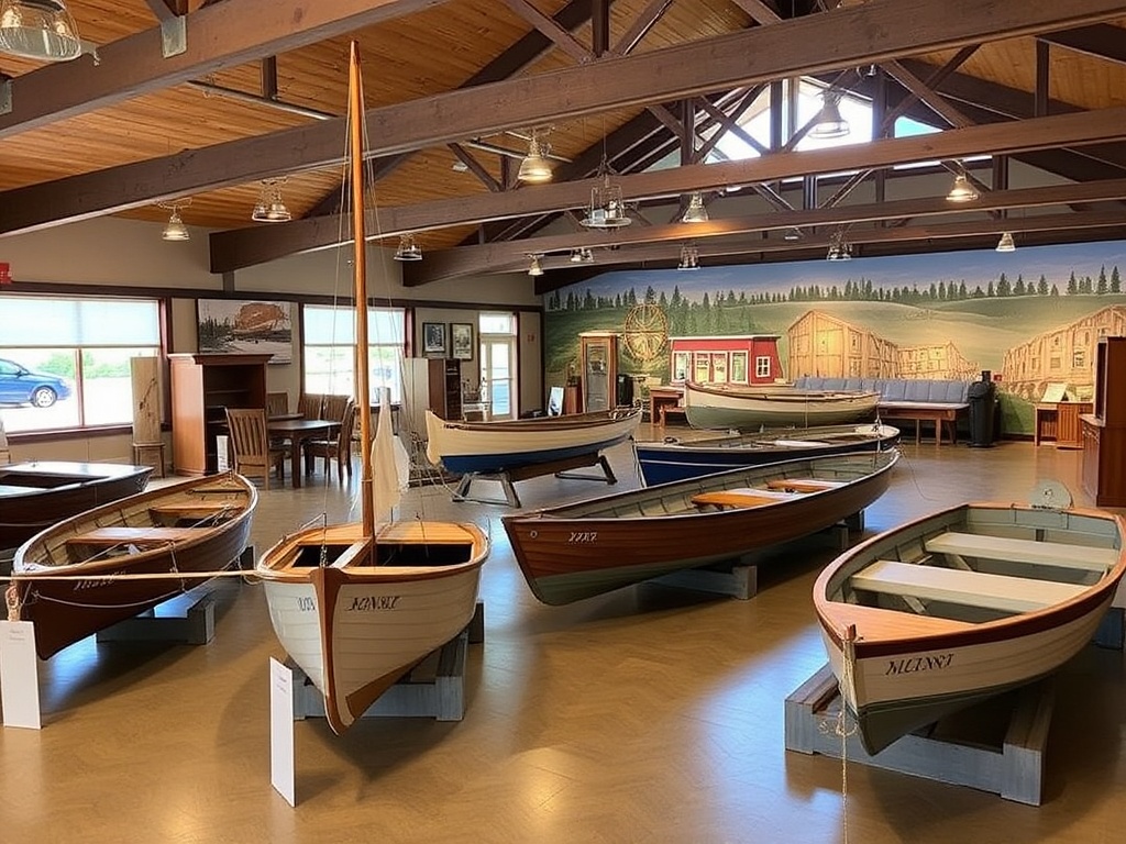 Muskoka Discovery Centre exhibits with boats, heritage displays and indoor museum setting
