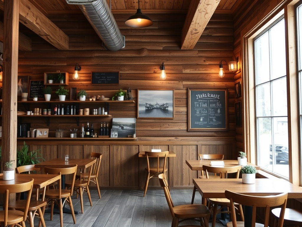 cozy rustic cafe interior wood decor Muskoka local business authentic atmosphere