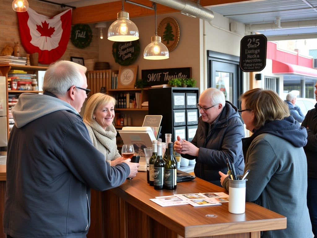 friendly small town conversation shop counter Ontario local interaction warm community