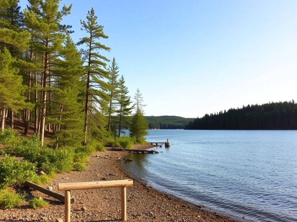 quiet small lake access Muskoka hidden beach pine shoreline peaceful summer