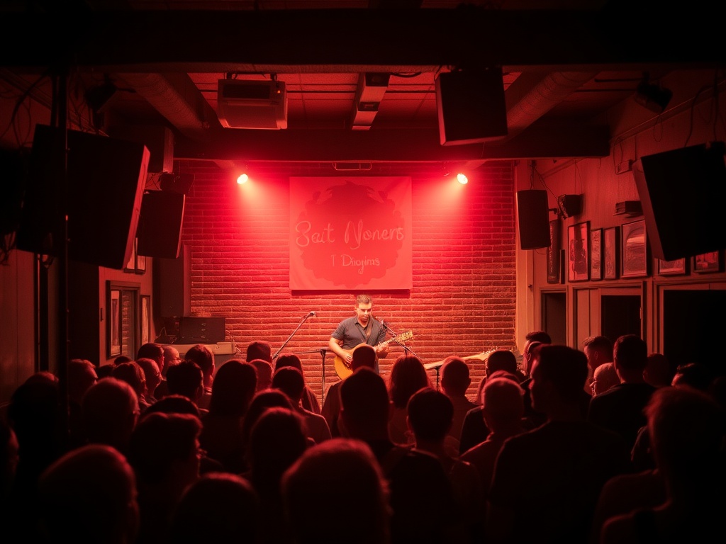 intimate live music venue in Guelph with small crowd and warm lighting