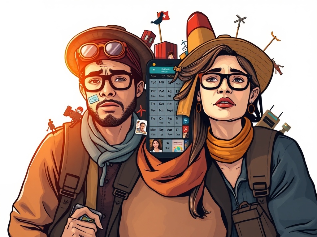 overloaded travel itinerary schedule with too many activities crammed into one day, stressed expressions