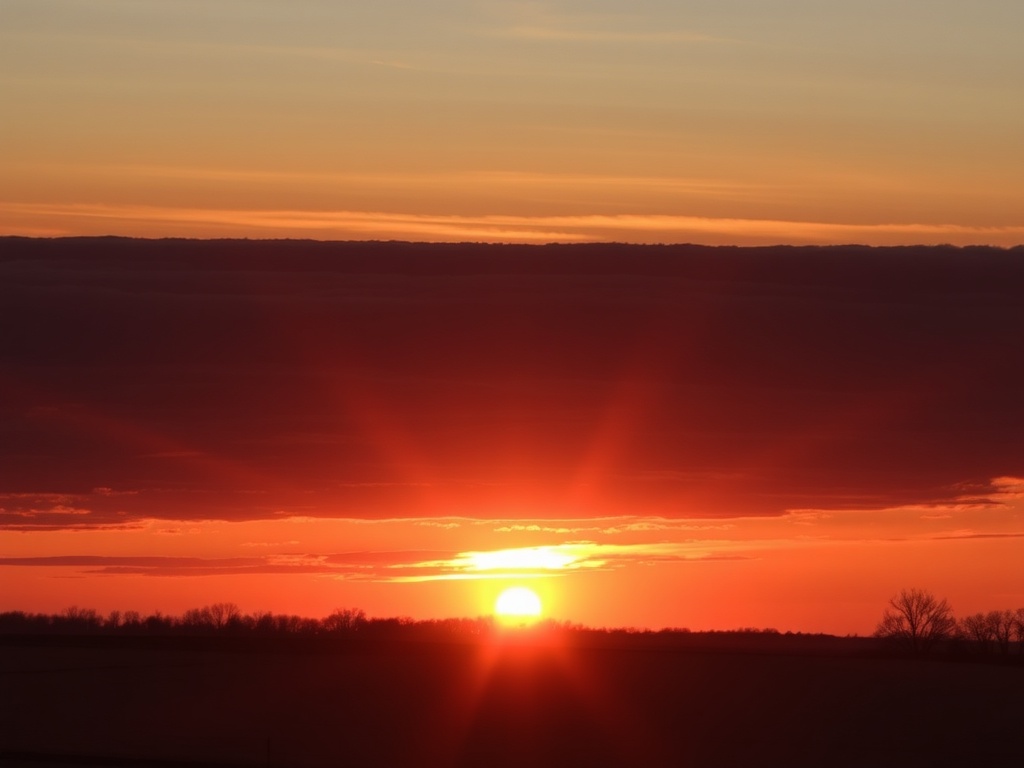 sunset over Haldimand County farmland with long shadows and orange sky