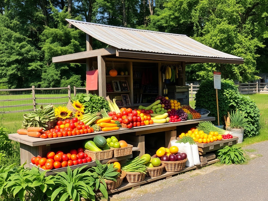 roadside farm stand with fresh produce in Ontario countryside summer day