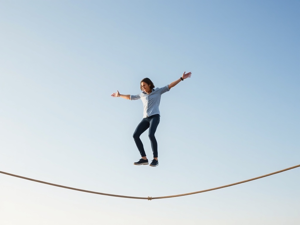 A person balancing on a tightrope, symbolizing the challenge and resilience in small discomforts.