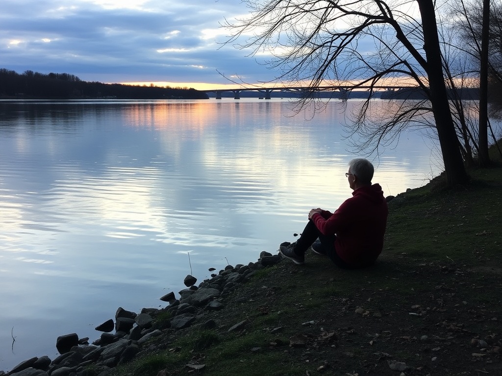 person sitting by Ottawa River shoreline in Hawkesbury peaceful calm moment