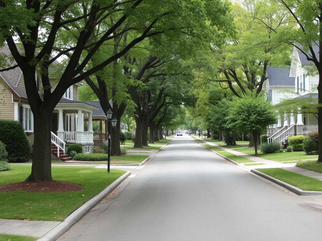 quiet Hawkesbury neighborhood street with trees, sidewalks, and older homes