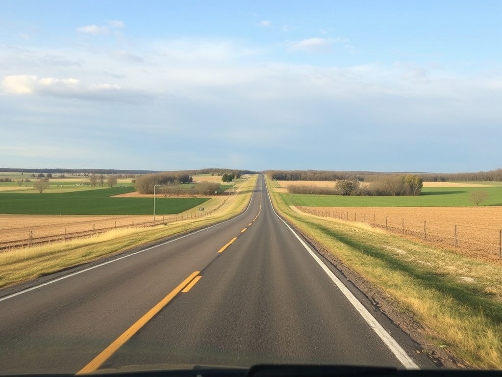rural Ontario scenic drive along County Road 17 with farmland and wide skies