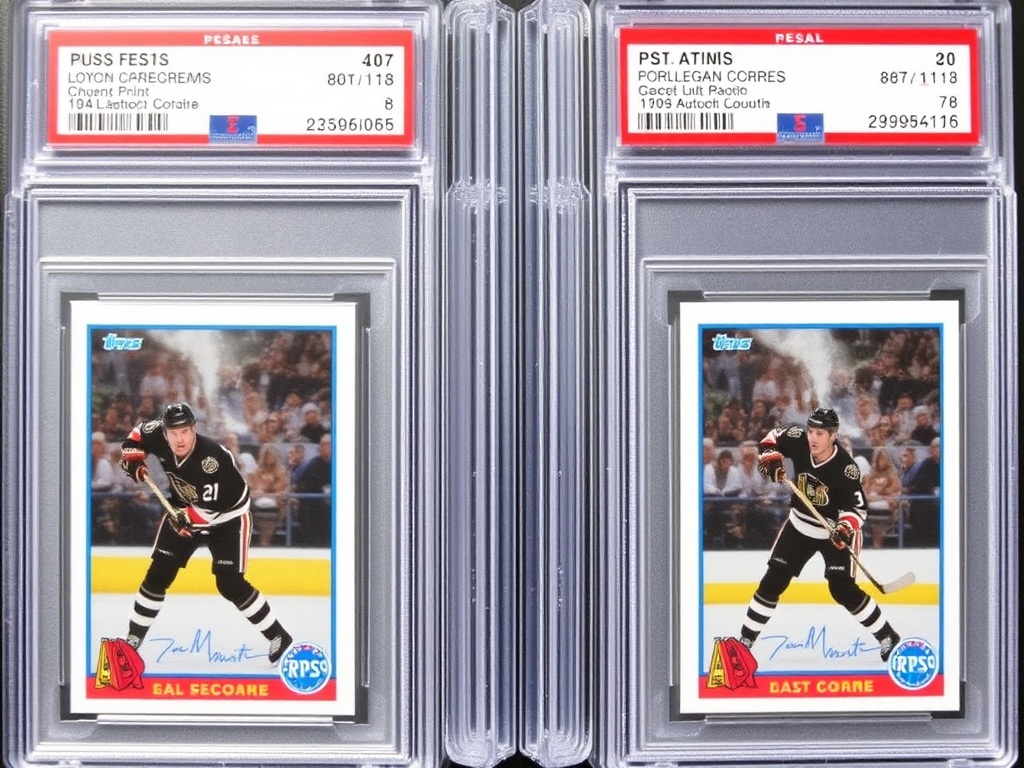 graded hockey cards in PSA slabs displayed neatly with visible gem mint labels