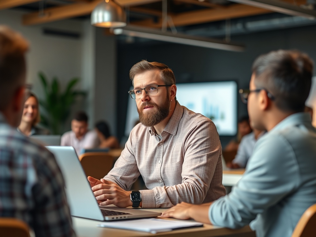 An image showing an entrepreneur in a workshop or online course setting, engaging in learning