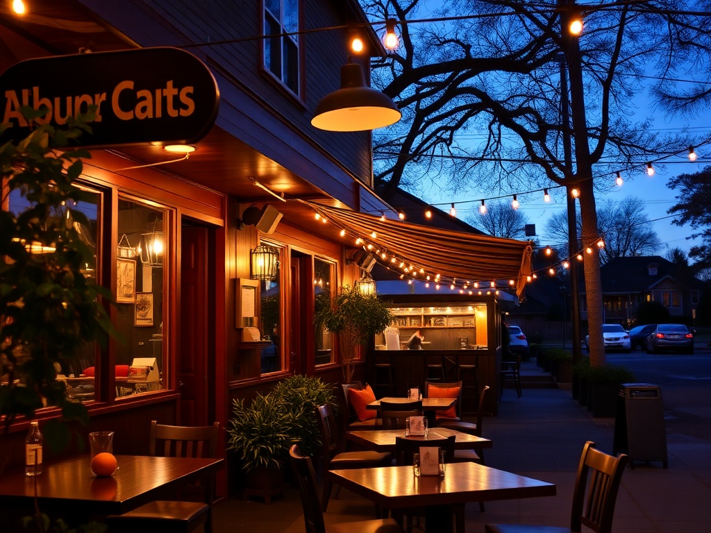 casual neighborhood restaurant with warm lighting and relaxed evening atmosphere