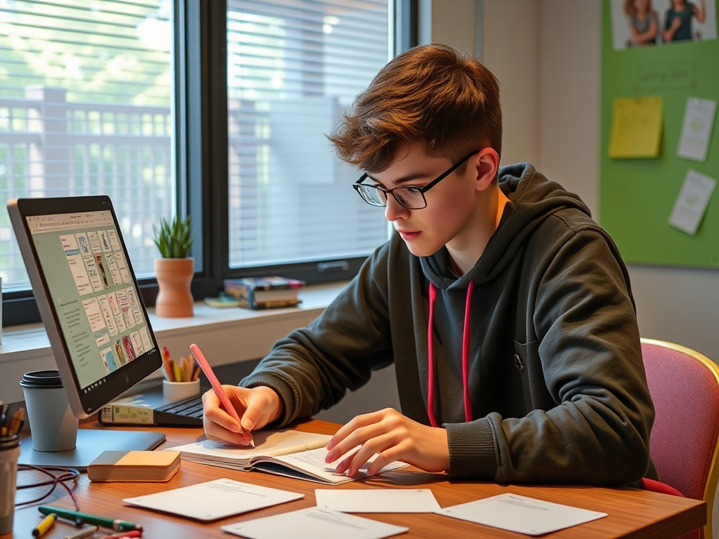 A student creating flashcards for active learning