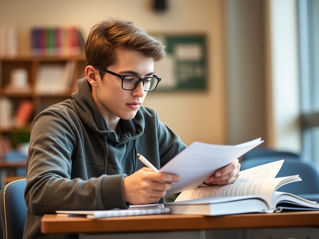 A student reviewing notes before an exam