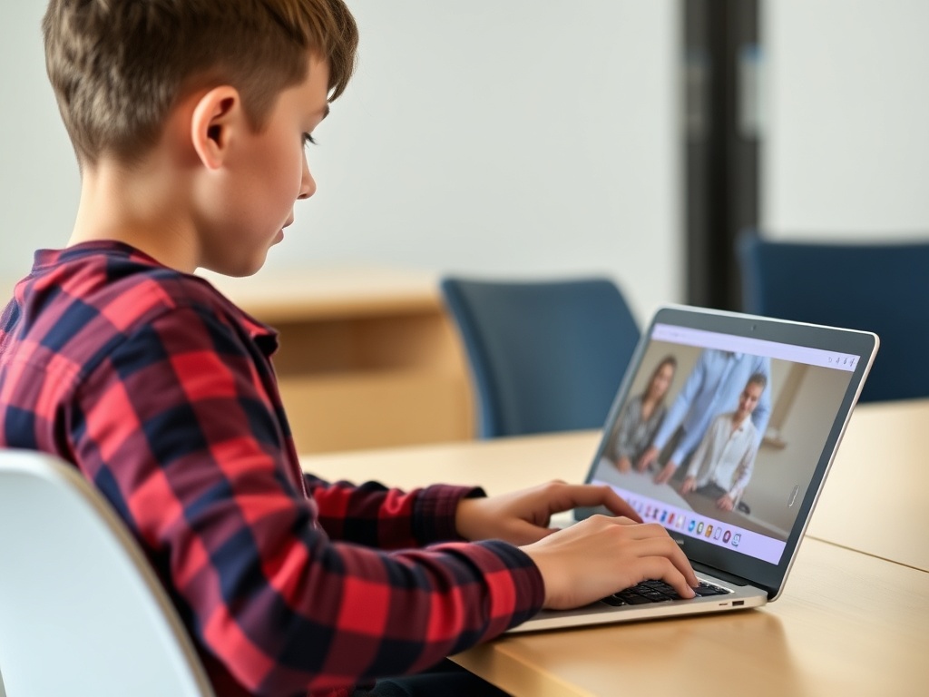 A student watching an educational video on a laptop