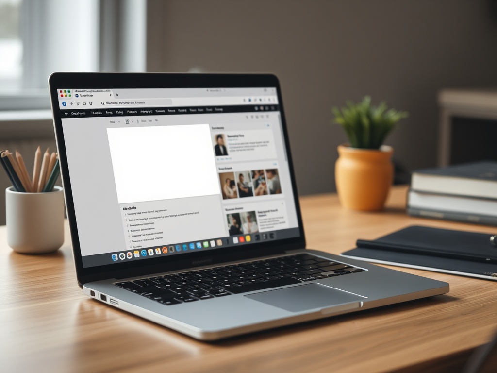 laptop with blocked websites screen, focused study setup, minimal distractions