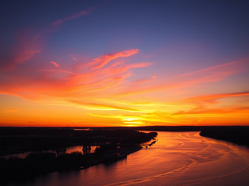 golden hour sunset over river orange sky reflections peaceful Ontario evening