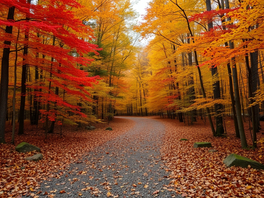 autumn leaves trail Ontario vibrant colors path through forest crisp air