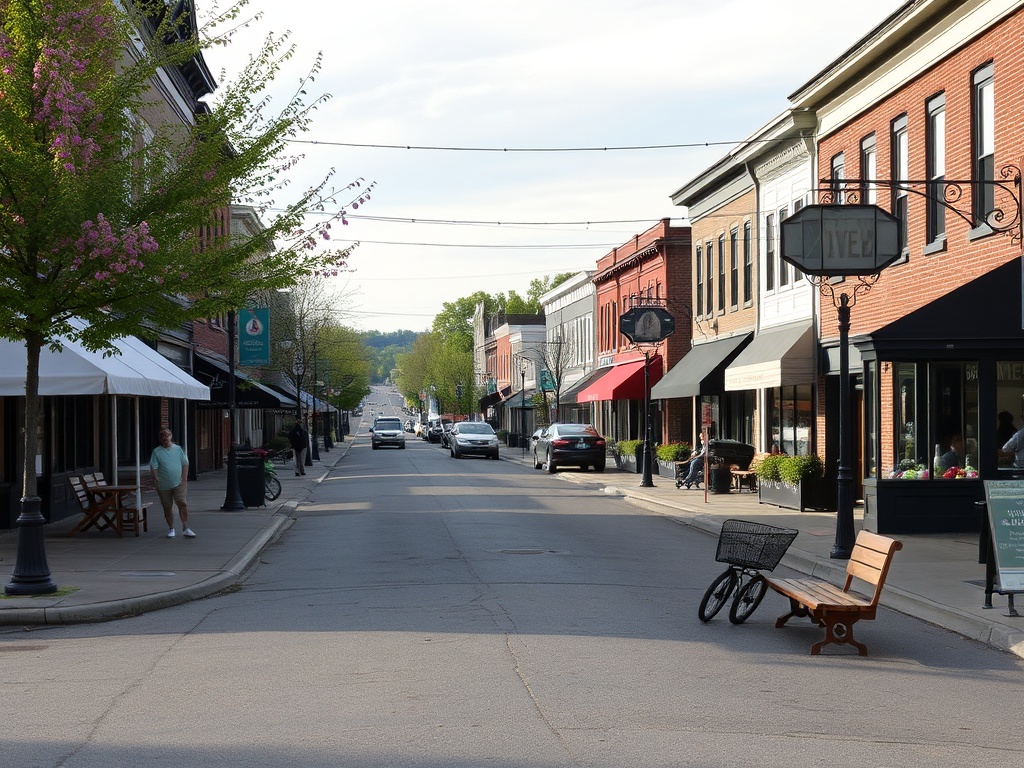 Sunday morning Kemptville Ontario, calm streets, relaxed brunch atmosphere, peaceful town