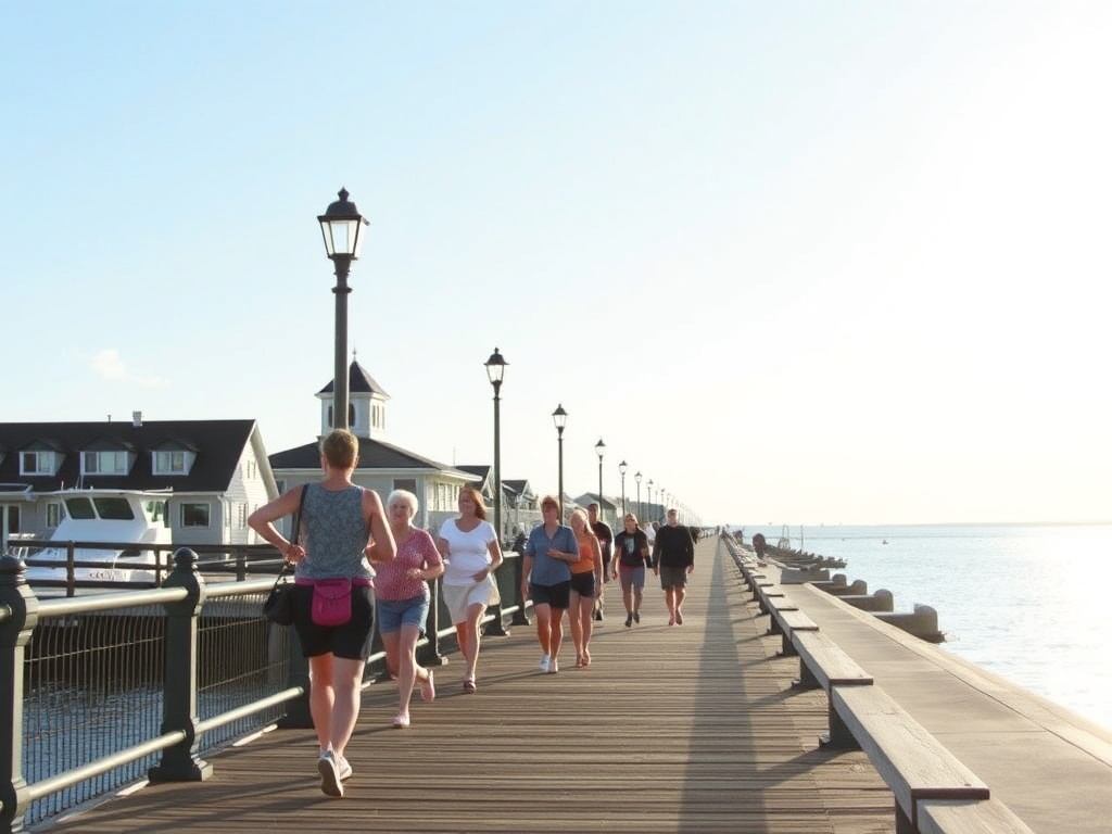 Kenora Harbourfront boardwalk summer locals walking waterfront Ontario