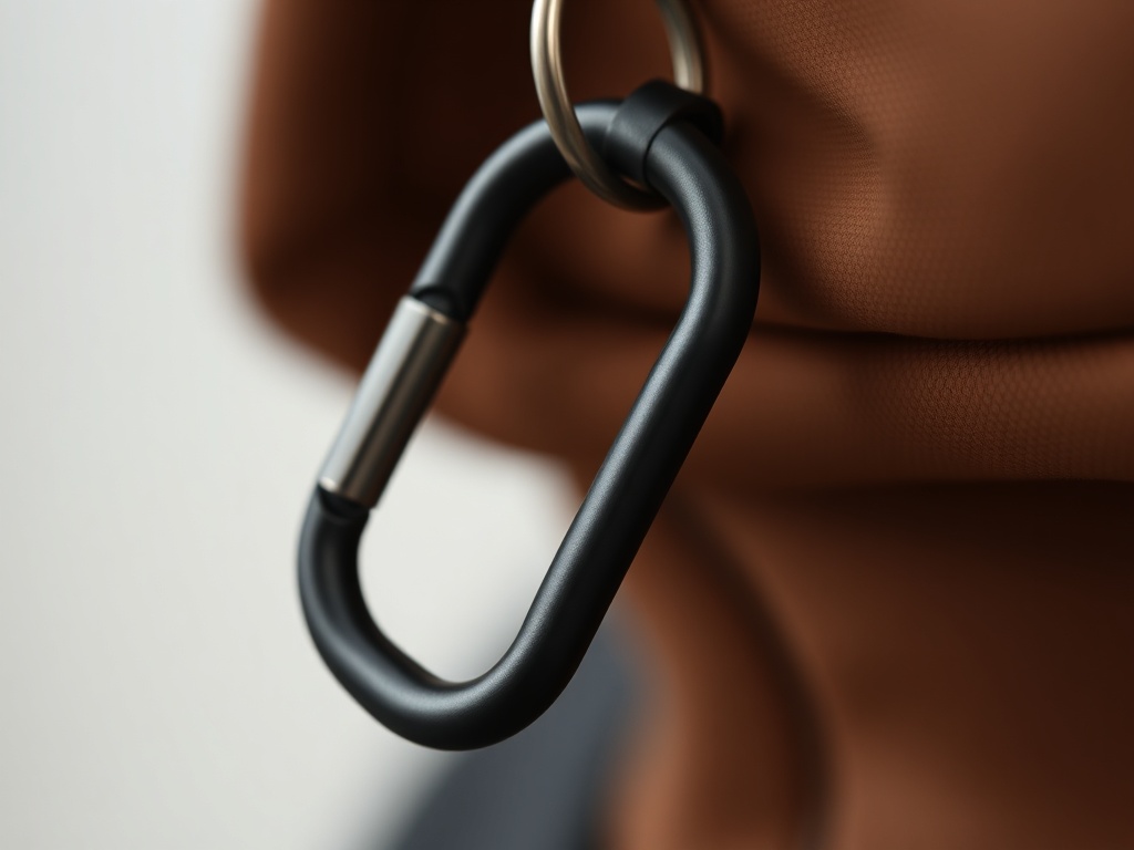 minimalist matte black mini carabiner attached to keychain close up detail
