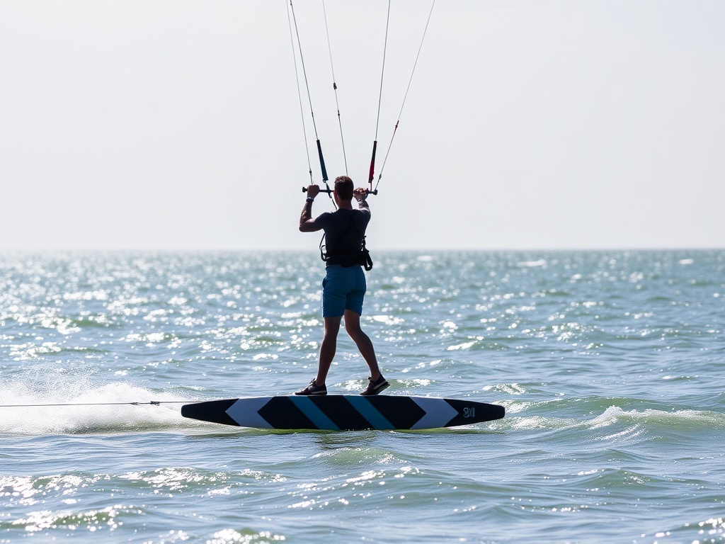 a kiteboarder practicing balance on a balance board