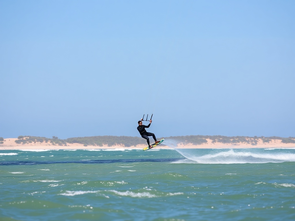 action shot of a kiteboarder mastering a jump in the ocean