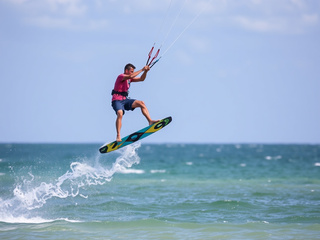 kiteboarder demonstrating correct body position while jumping
