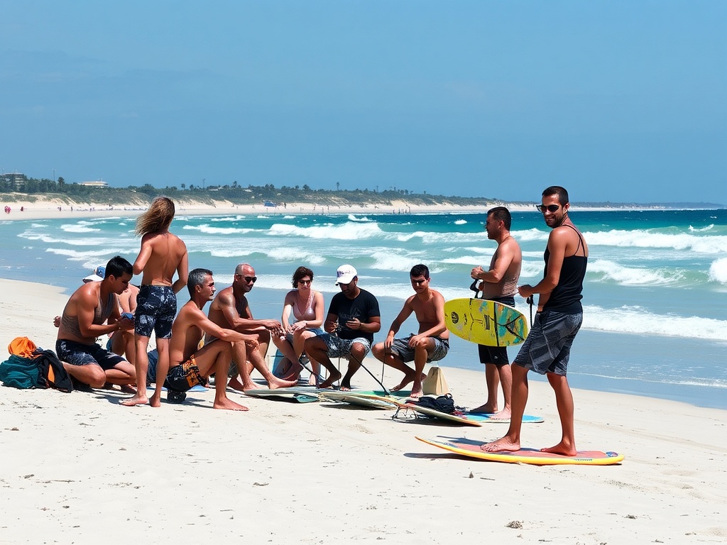 kiteboarding community meet-up with riders on beach