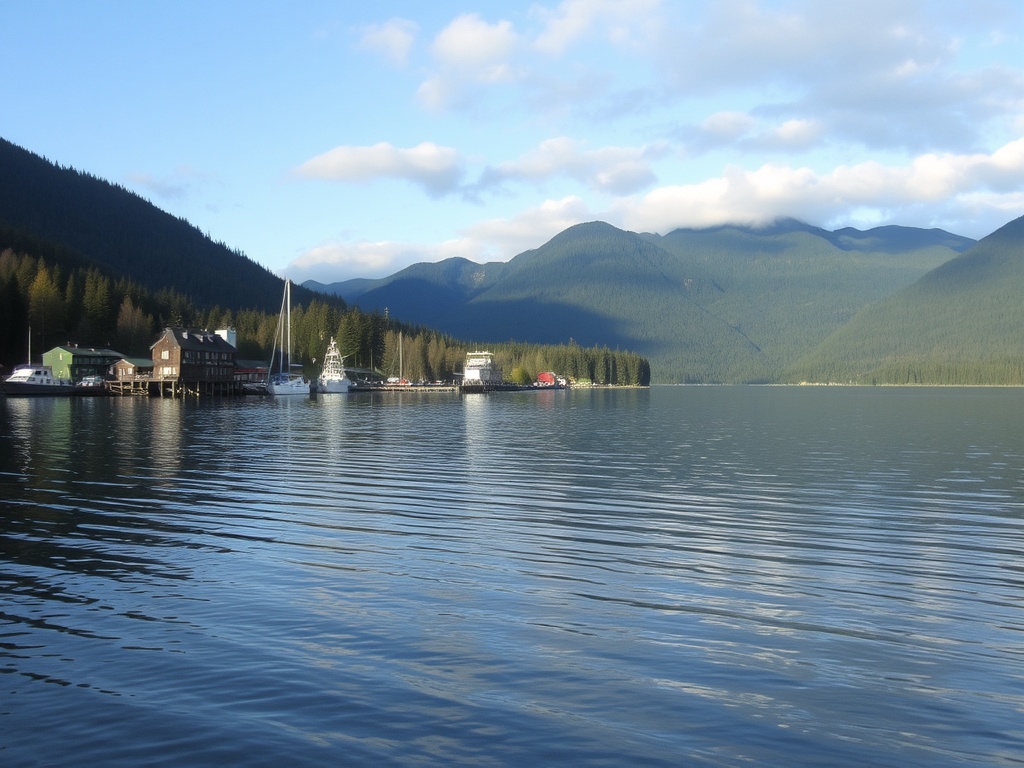 Kaslo BC lakeside calm water mountains small town peaceful scene
