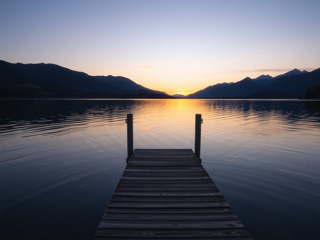 Kootenay Lake sunset dock reflection calm evening mountains