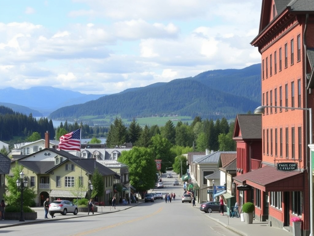 Historic Rossland town with outdoor activities and scenic views.