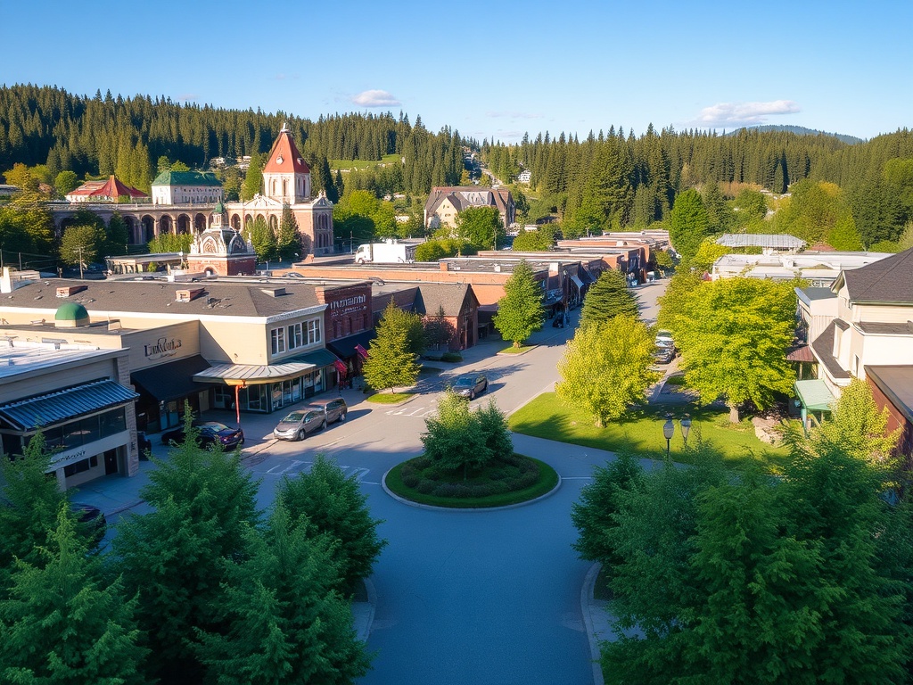 The downtown area of Castlegar with its local parks and cultural attractions.