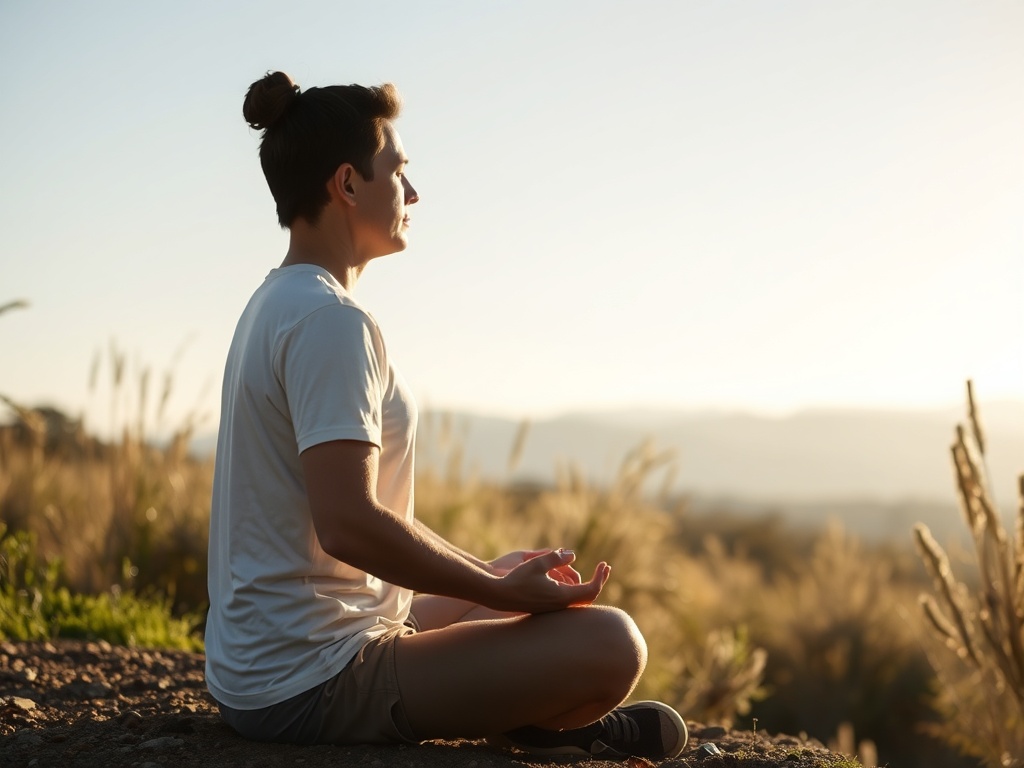 person meditating in a peaceful setting with natural surroundings