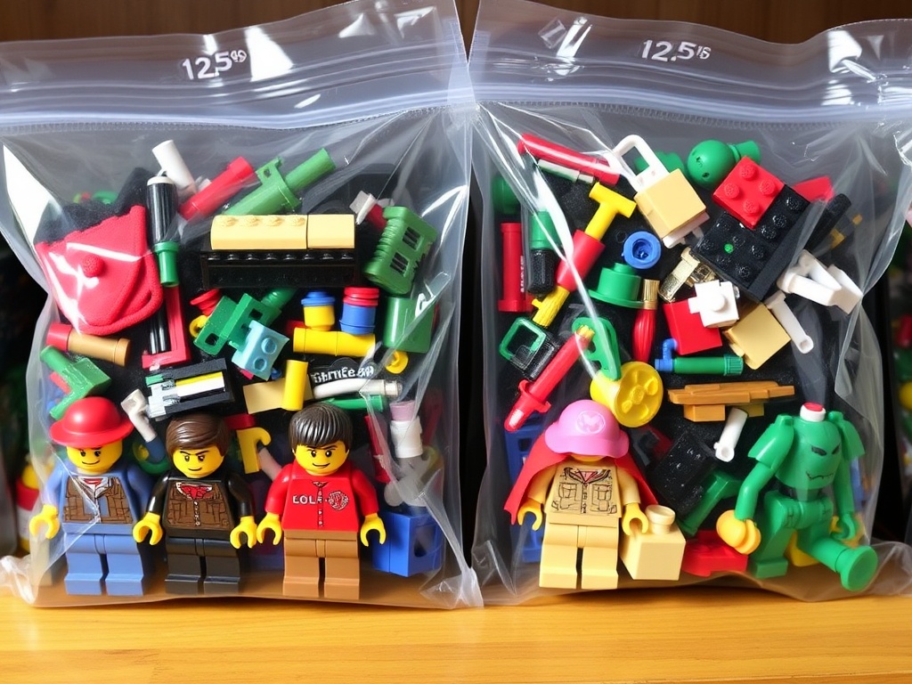 LEGO Minifigs stored in plastic bags to protect from dust