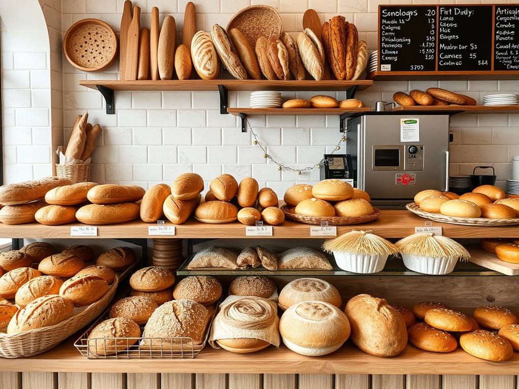 Artisan bakery with fresh bread and pastries displayed
